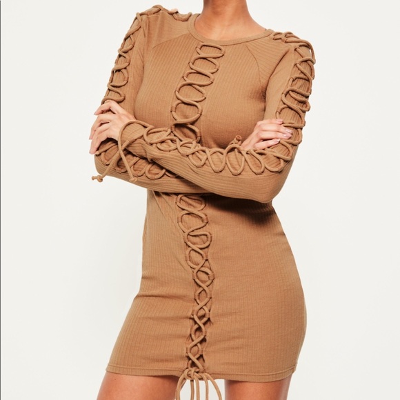 Missguided Dresses & Skirts - Missguided Lace Up Ribbed Sleeve Sweater Dress
